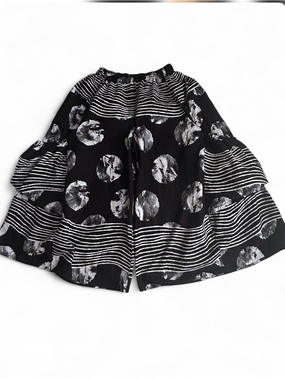 Look At Me Black & White Striped Baggy Wide-Leg Pants Big Pockets Elastic Waist